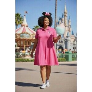 Vintage Disney Catalog Mickey Mouse Tennis Polo Dress Sz 2XL Pink Cotton